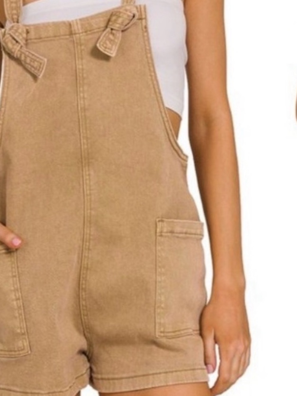Zenana Outfitters Tan Utility Short Overalls